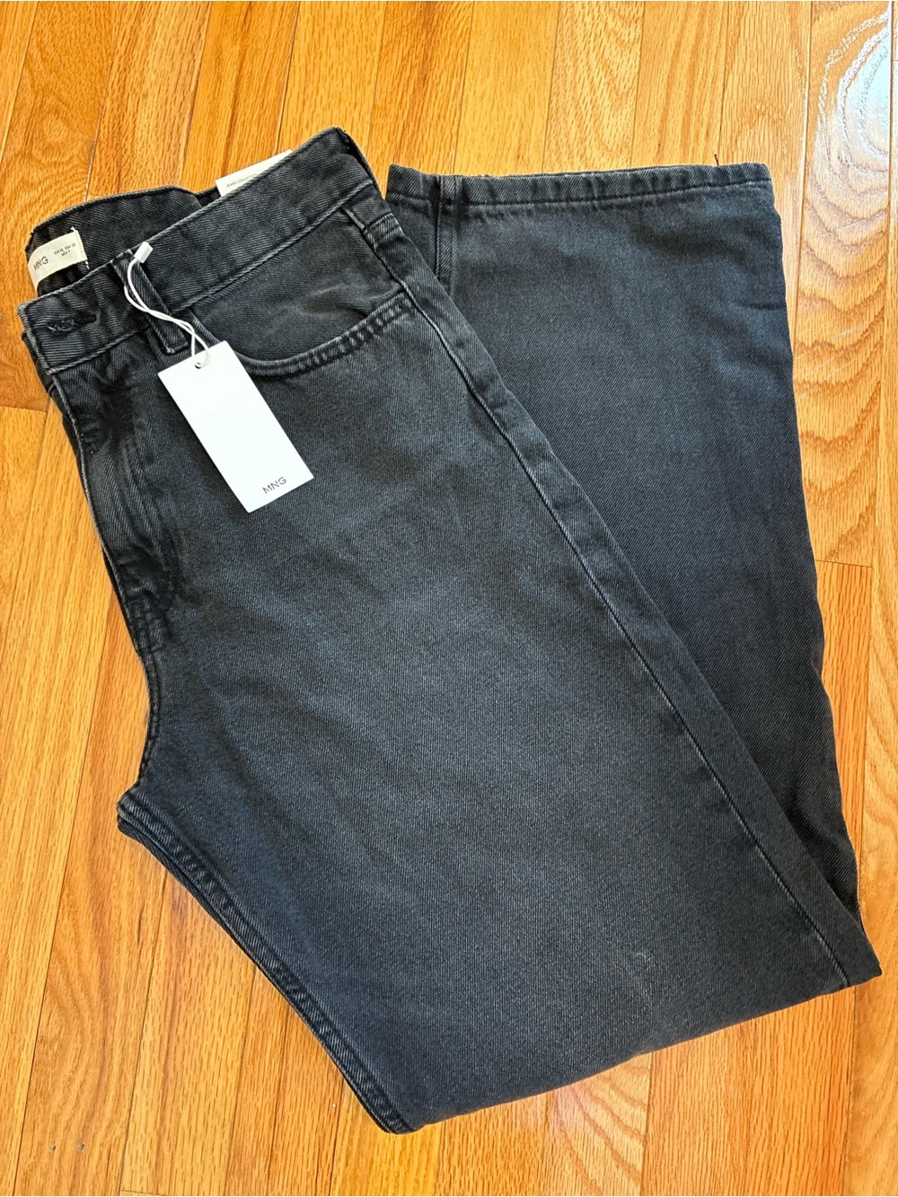 Mango Women Mid Rise Straight Black Jeans Gray Denim Size 10 EUR42